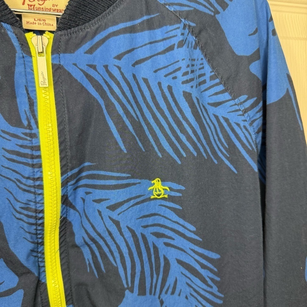 Original Penguin Blue bomber jacket with Floral Tropical Pattern Size Large GUC - Picture 3 of 8